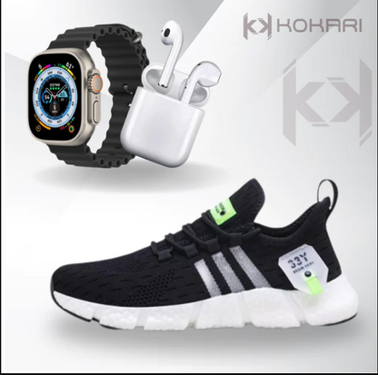 Combo RUNNER! Smartwatch ULTRA 8 + Tenis RUNFIT + Fone Bluetooth Airdots